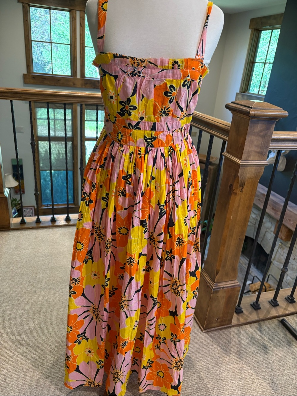 ASOS Floral Sundress with Pink, Yellow & Orange Blooms Open Back Sz 4
